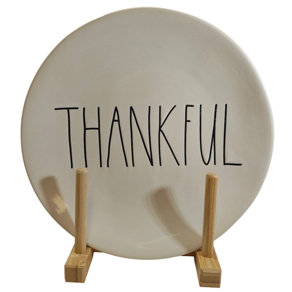 Rae Dunn Thankful Dinner Plate White Ceramic Artisan Collection by Magenta 8"